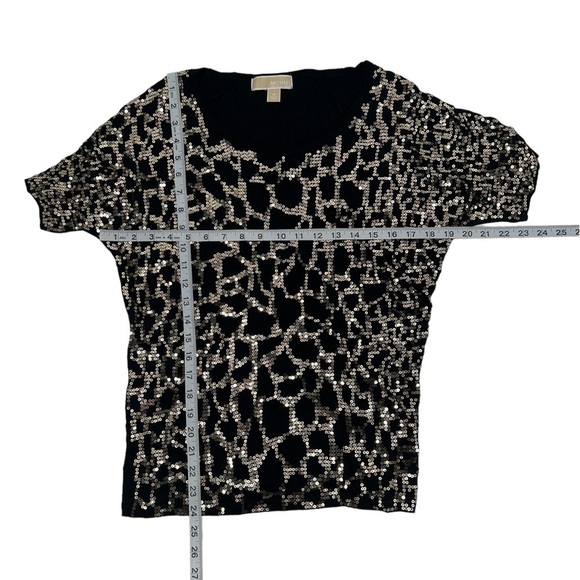 MICHAEL Michael Kors Black Gold Sequined Short Sleeve Blouse Size Med Women’s - Picture 4 of 5